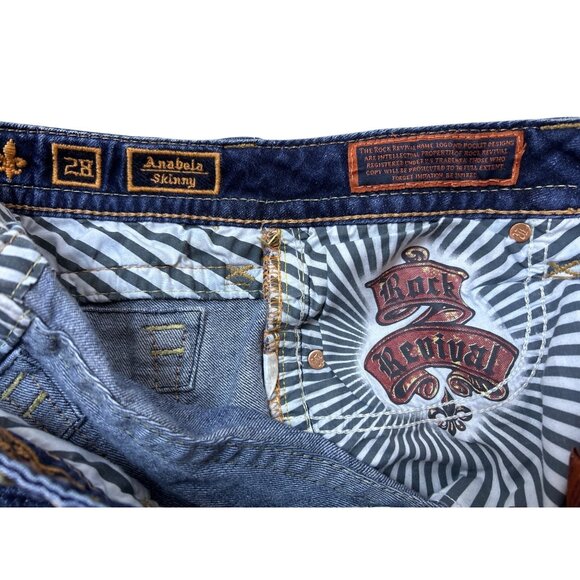 Rock Revival Y2K Anabela Skinny Jeans Women's Sz. 28 Dark Blue Whiskered Faded - Picture 10 of 11